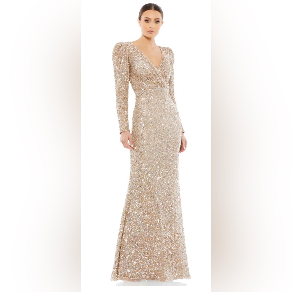 PUFF SHOULDER SEQUINED SURPLICE GOWN Size 2